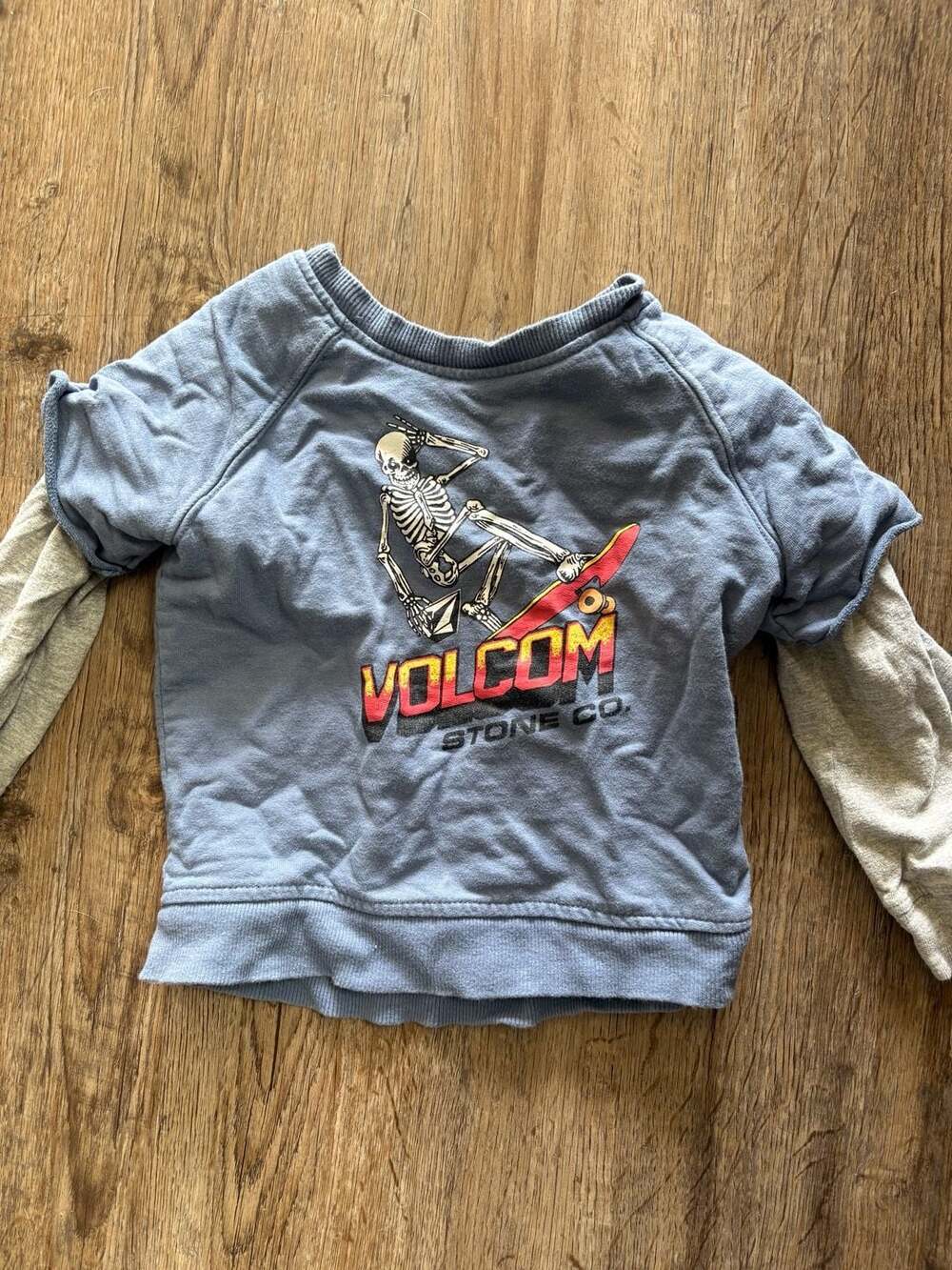 Volcom Stone Co. Skeleton Skateboard Layered Long Sleeve Shirt 3T - Picture 1 of 5